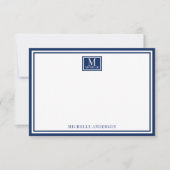 Minimalist Two Boarder Monogram Name Navy Blue Mitteilungskarte (Vorderseite)