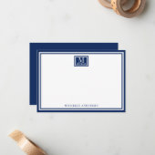 Minimalist Two Boarder Monogram Name Navy Blue Mitteilungskarte (Vorderseite/Rückseite Beispiel)