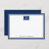 Minimalist Two Boarder Monogram Name Navy Blue Mitteilungskarte (Vorne/Hinten)