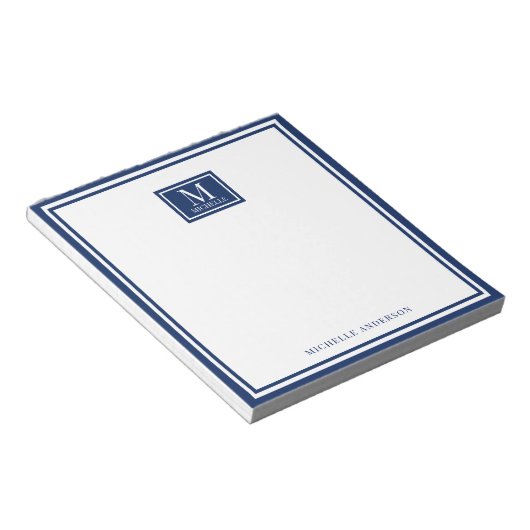 Minimalist Two Boarder Monogram Name Navy Blue Notizblock (angewinkelt)