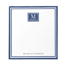 Minimalist Two Boarder Monogram Name Navy Blue Notizblock