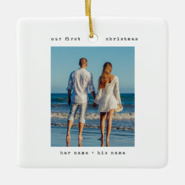 Minimalist Typewriter Our First Christmas 2 Photos Keramikornament