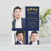 Minimalist Typography 3 Photo Graduation Einladung (Stehend Vorderseite)