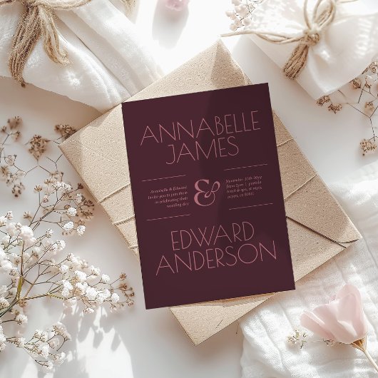 Minimalist Typography Elegant Burgundy Wedding Einladung