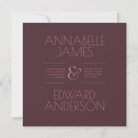 Minimalist Typography Elegant Burgundy Wedding Einladung (Vorderseite)