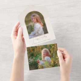 Minimalist Typography Gold Arch Holiday Photo All In One Einladung