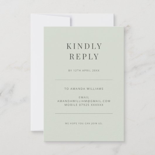 Minimalist Typography Pale Sage RSVP Karte (Vorderseite)