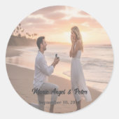 Minimalist Typography Wedding Photo Round Runder Aufkleber (Vorderseite)