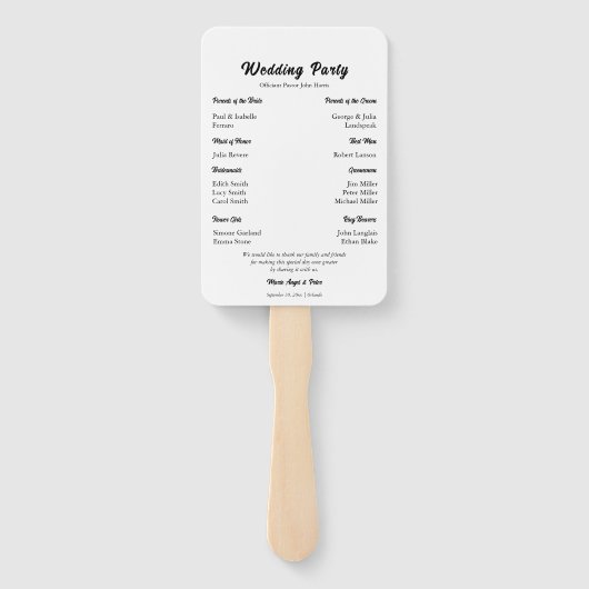 Minimalist Typography Wedding Program Fächer (Rückseite)