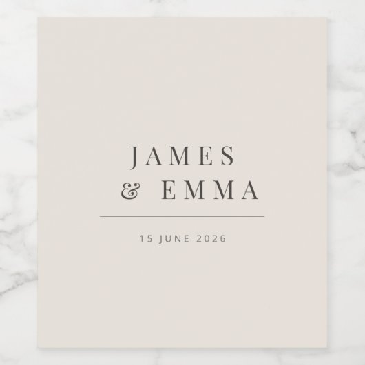 Minimalist Typography Wedding Soft Beige Weinetikett (Einzelnes Label)
