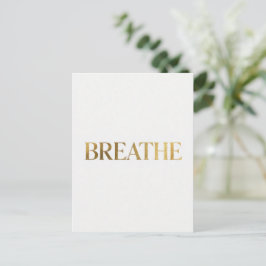 Minimalist typography with gold word breathe postkarte