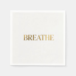 Minimalist typography with gold word breathe serviette