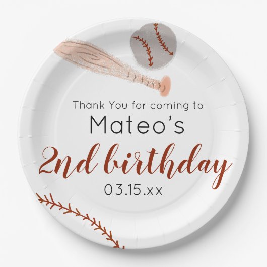 Minimalist Vintage Baseball Birthday Party Pappteller (Vorderseite)