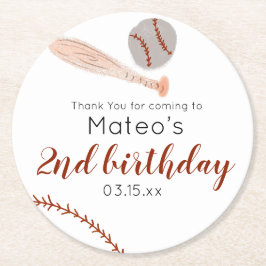 Minimalist Vintage Baseball Birthday Party Runder Pappuntersetzer