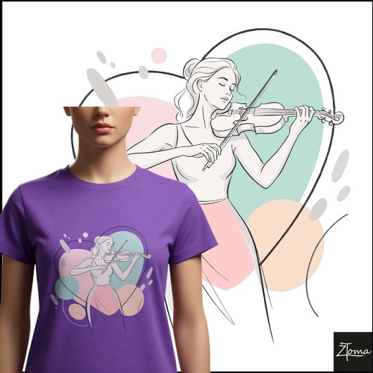 Minimalist Violin Player Elegant Sketch Pastel T-Shirt