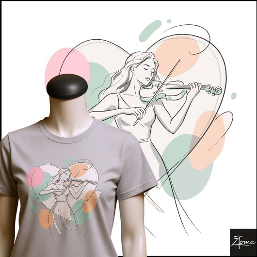 Minimalist Violin Player Pastel Heart Sketch T-Shirt