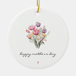 MINIMALIST Wasserfarben-Tulpen Muttertag Keramik Ornament