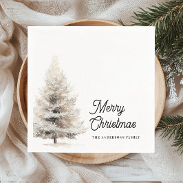 Minimalist Watercolor Christmas Tree Personalized  Serviette