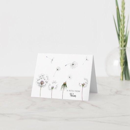 Minimalist Watercolor Dandelion Wish Note Cards Dankeskarte (Vorderseite)