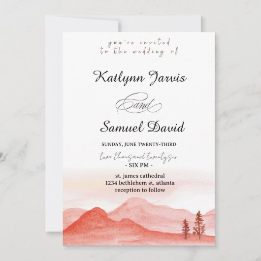 Minimalist Watercolor Pine Tree Mountain Einladung (Vorderseite)