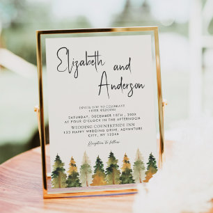 Minimalist Watercolor Rustic Pine Autumn Wedding  Einladung