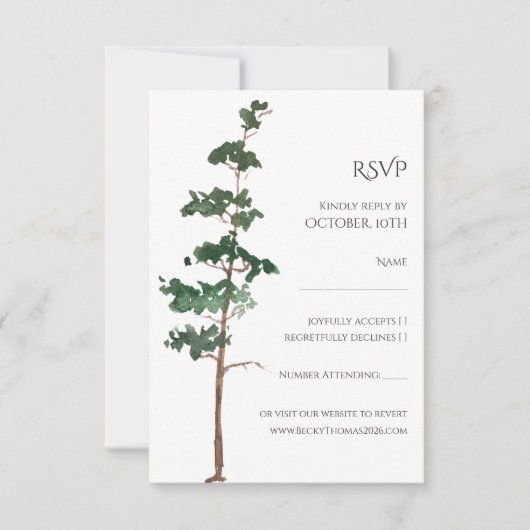 Minimalist Watercolor Spruce Wedding RSVP Karte (Vorderseite)