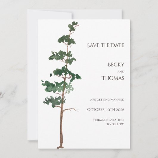 Minimalist Watercolor Spruce Wedding Save The Date (Vorderseite)