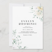 Minimalist Watercolour Floral White Rose Wedding Einladung (Vorderseite)