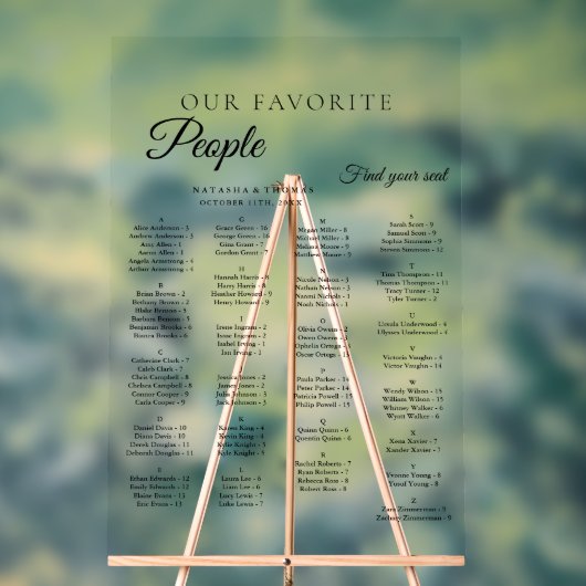 Minimalist Wedding Alphabetical Seating Chart Acrylschild (Neutral)