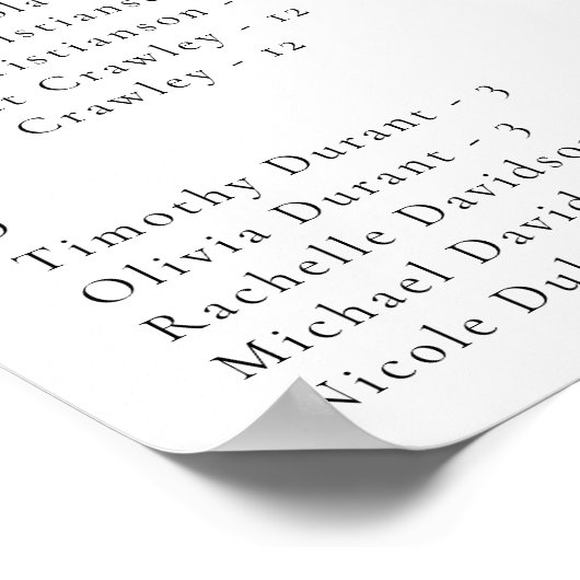 Minimalist Wedding Alphabetical Seating Chart Poster (Ecke)