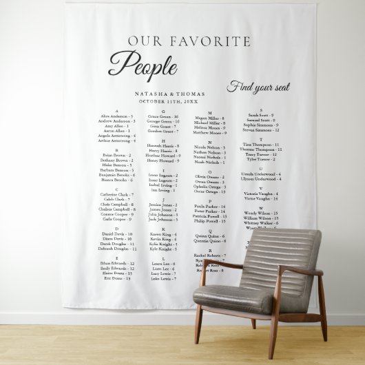 Minimalist Wedding Alphabetical Seating Chart Wandteppich (Beispiel)