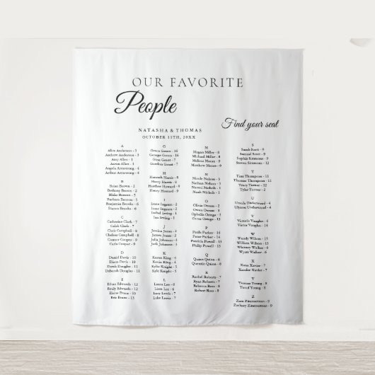 Minimalist Wedding Alphabetical Seating Chart Wandteppich (Vorderseite)