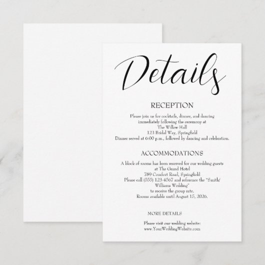 Minimalist Wedding  Begleitkarte (Vorne/Hinten)