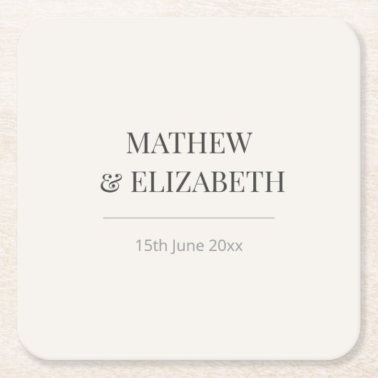 Minimalist Wedding Coaster | Warm Ivory Rechteckiger Pappuntersetzer (Vorderseite)