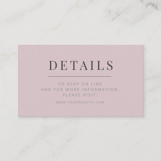 Minimalist Wedding Details Card Dusky Rose Begleitkarte (Vorderseite)