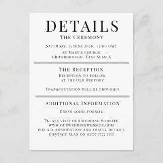 Minimalist Wedding Details Card | Elegant Editable Hinweiskarte