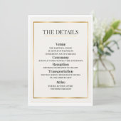 Minimalist Wedding Details Card – Gold Border Einladung (Stehend Vorderseite)