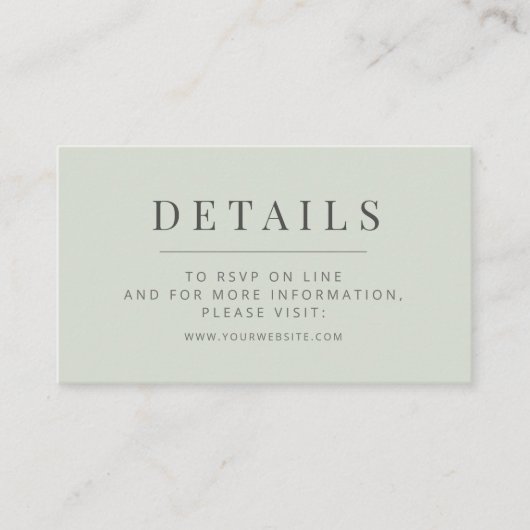 Minimalist Wedding Details Card | Pale Sage Begleitkarte (Vorderseite)