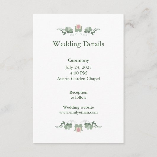 Minimalist Wedding Details Card Sage Green Begleitkarte (Vorderseite)