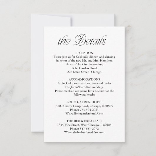 Minimalist Wedding Details Information Insert Card RSVP Karte (Vorderseite)