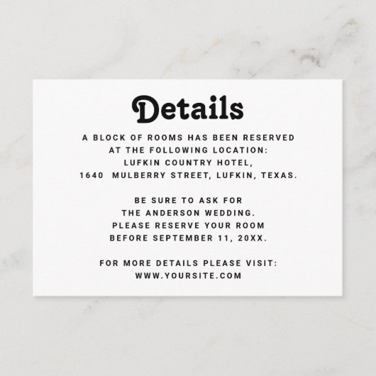 Minimalist Wedding Details | Modern Information Begleitkarte (Vorderseite)