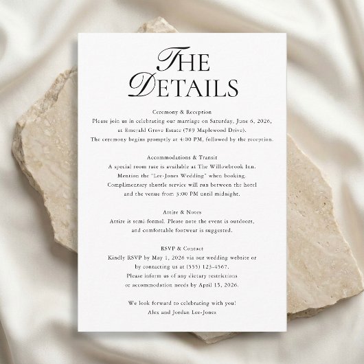 Minimalist Wedding Details Script Photo Begleitkarte