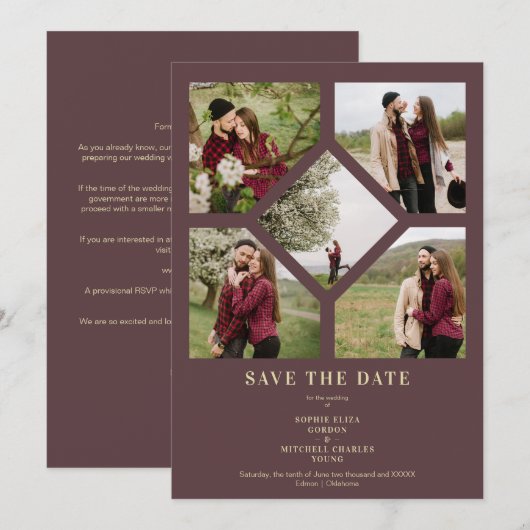 Minimalist Wedding Fancy 5 Photos Collage  (Vorne/Hinten)