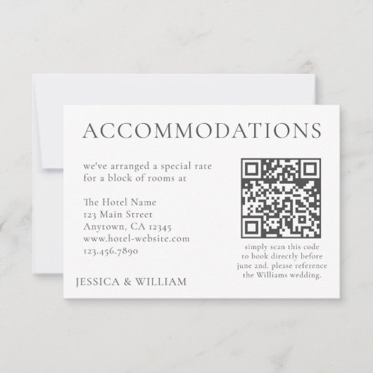 Minimalist Wedding Hotel Accommodation QR Code Karte (Vorderseite)