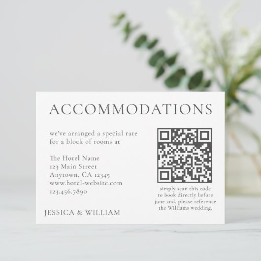 Minimalist Wedding Hotel Accommodation QR Code Karte (Stehend Vorderseite)
