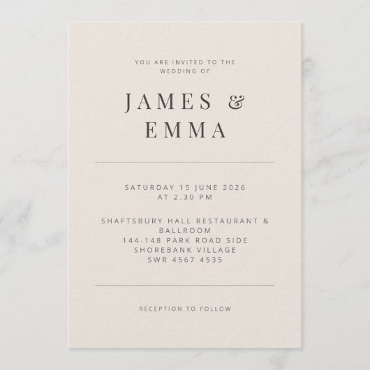 Minimalist Wedding Invitation Soft Beige Einladung (Vorderseite)