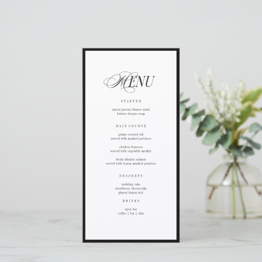Minimalist Wedding Menu and Thank You Note Dankeskarte (Stehend Vorderseite)