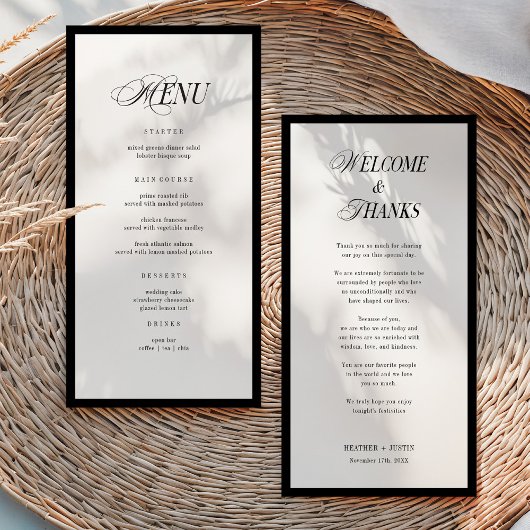 Minimalist Wedding Menu and Thank You Note Dankeskarte