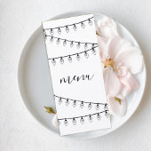 Minimalist Wedding Menu Card with String Lights Menükarte