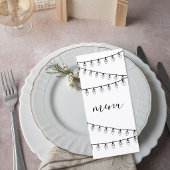 Minimalist Wedding Menu Card with String Lights Menükarte